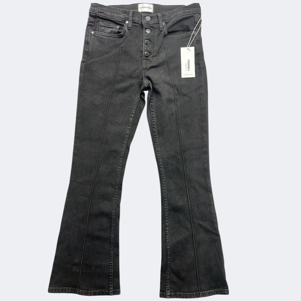 Cotton Citizen Fly Flare‎ Crop Jeans Black NWT 25 Button Fly Made in USA Stretch